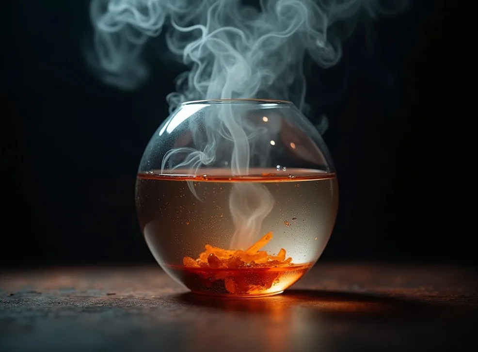 Glass sphere filled with aromatic smoke lifted from a cocktail artistic moody atmosphere